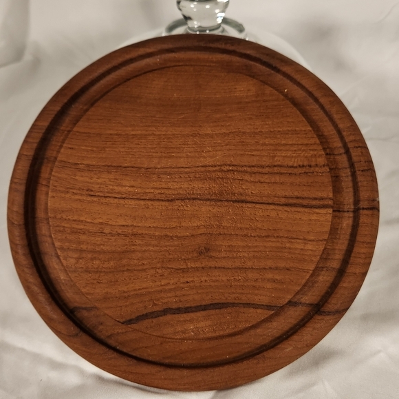 Vintage Good Wood Genuine Teakwood Cheese Tray w/ Heavy Glass Dome Cover Dish - Picture 5 of 8